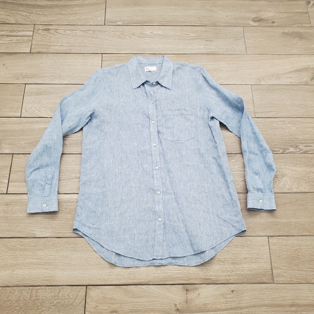 GAP women's 100% linen blue breathable spring summer boyfriend fit shirt M
